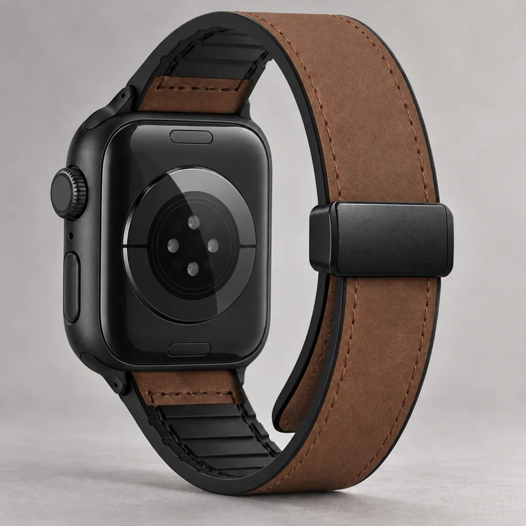 Aura Leder Apple Watch Armband in Braun mit geschlossenem Magnetverschluss
