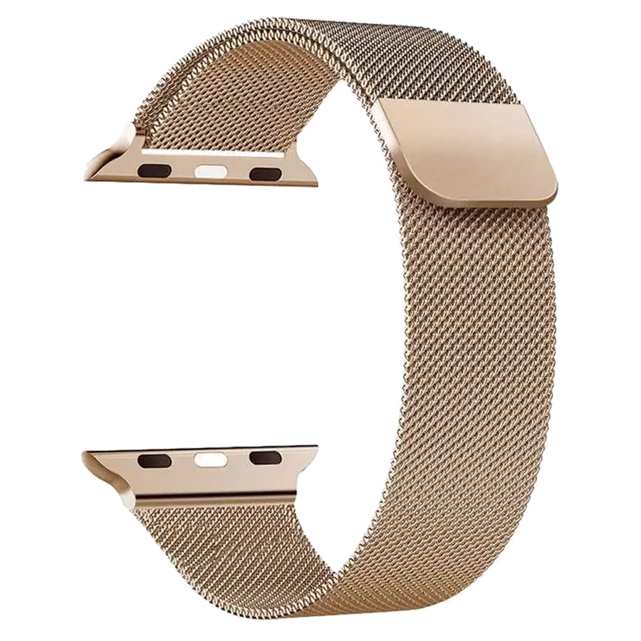 Apple Watch mit dem Véloire Milan Armband in edlem Champagne Gold. Feines Edelstahlgeflecht mit magnetischem Verschluss, elegant und stilvoll für Business und Alltag. Kompatibel mit allen Apple Watch Modellen.