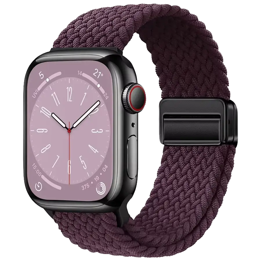 Arqura Apple Watch Armband in Deep Crimson Cherry – weiches, atmungsaktives Nylon mit Magnetverschluss