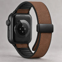 Aura Leder Apple Watch Armband in Braun mit geschlossenem Magnetverschluss