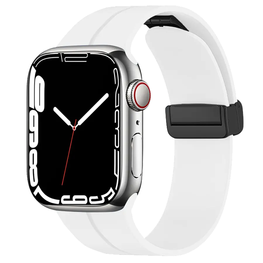 Linéa Apple Watch Armband in Weiß aus Silikon mit schwarzem Magnetverschluss